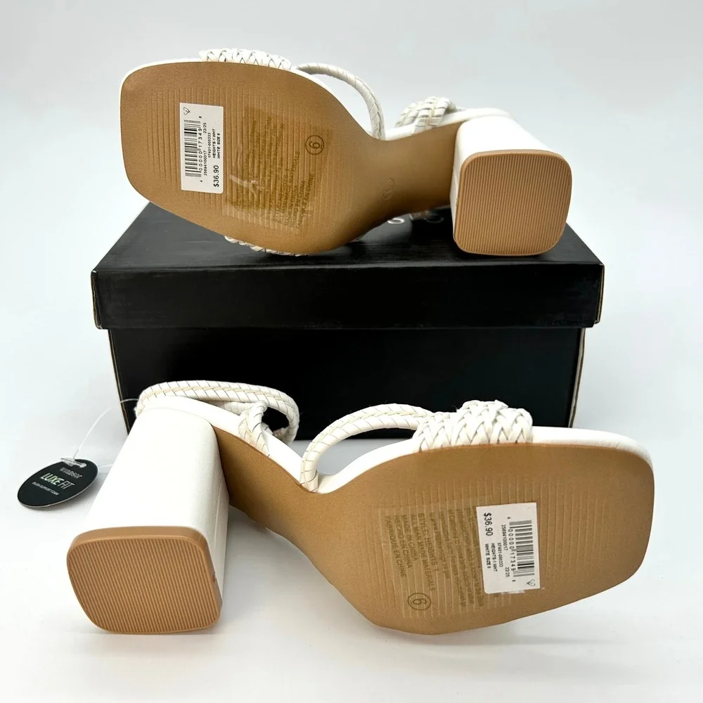 Windsor Chic Steps Womens Block Heels Sz. 6 White Braided Ankle Wrap Elegant NEW